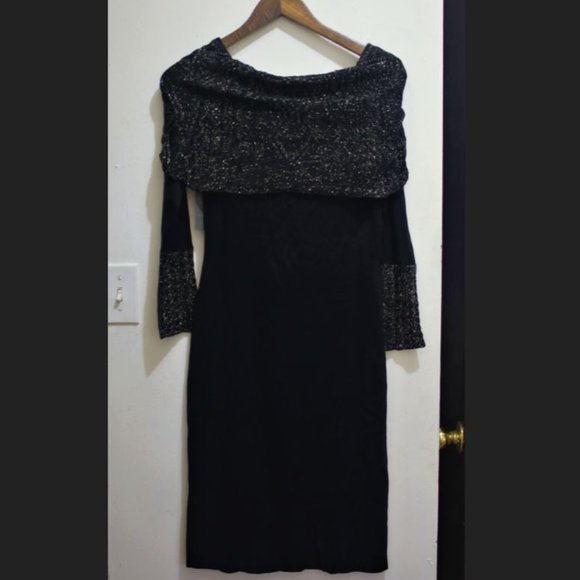 NWT Cuff Knit Black Off the Shoulders midi Dress with Lurex. - Picture 5 of 14